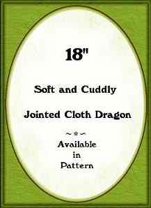 18" Soft and cuddly jointed cloth dragon, available in pattern