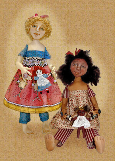 Molly and her button dolly, a doll by Patti LaValley